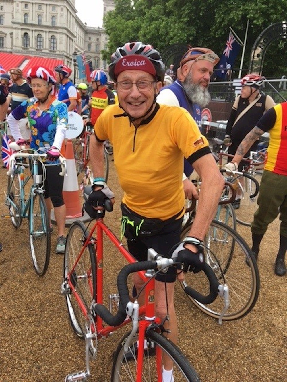 Retirement village resident rides bike in the Queen's Platinum Jubilee pageant