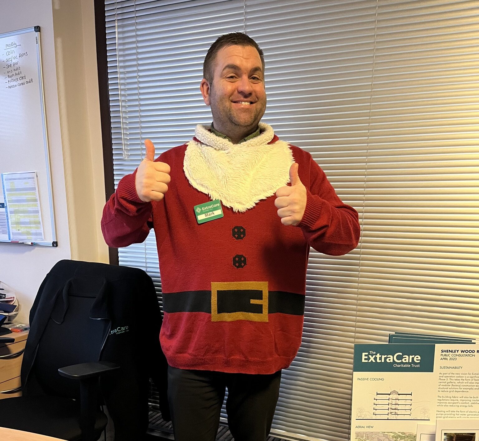 Shenley Wood's Village Manager Mark enjoying Christmas Jumper Day